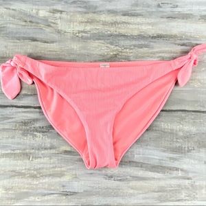 Mystic Coral Ribbed Bikini Bottoms Pink Side Knot Swim Bathing Suit M 7-9